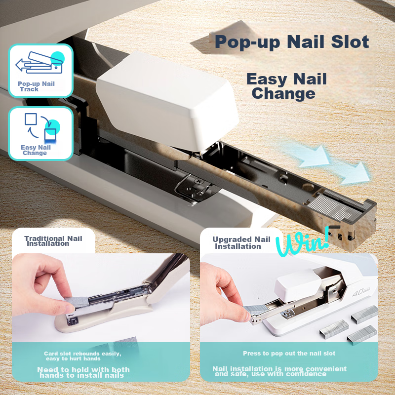 Deli 40-Page Low-Effort Stapler, Anti-Jamming Function, Pop-Up Staple Channel, O...