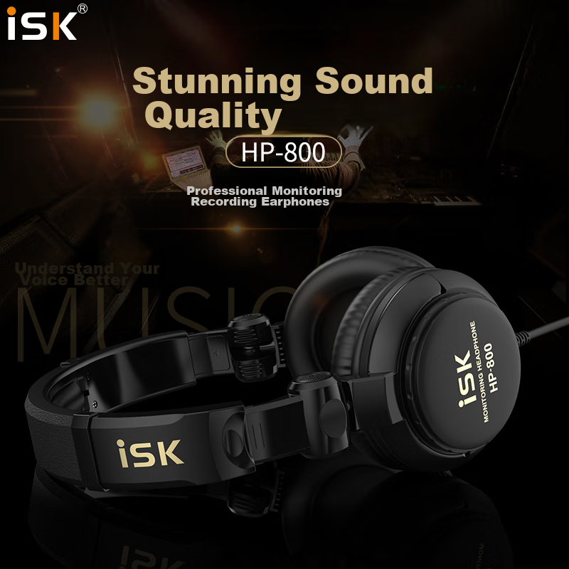iSKHP800 Professional Live Streaming Monitoring Headphones with Built-In Microph...