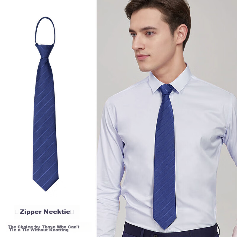 GLO-STORY Zipper Tie for Men, Formal Business 8cm Easy-Pull Lazy Tie, Gift Box S...