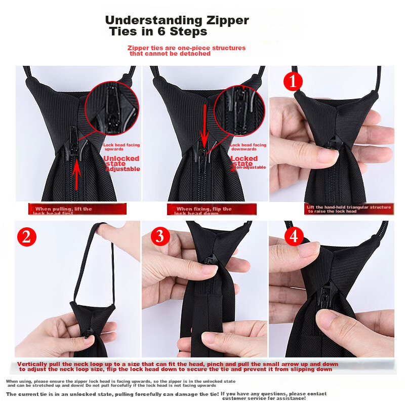 GLO-STORY Zipper Tie for Men, Formal Business 8cm Easy-Pull Lazy Tie, Gift Box S...