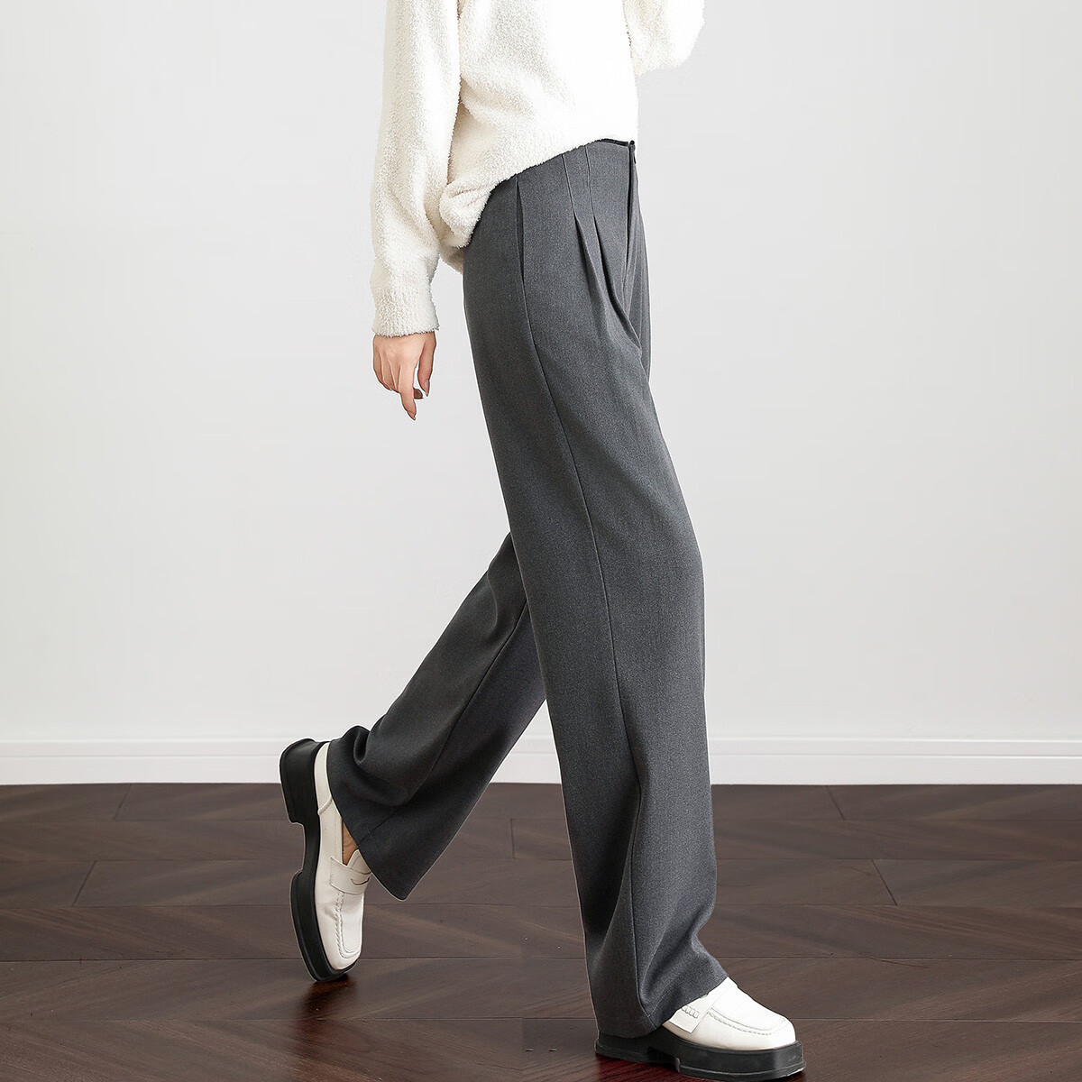 DME Winter Design Commuting High Waist Color Block Long Pants Double Folded Brus...