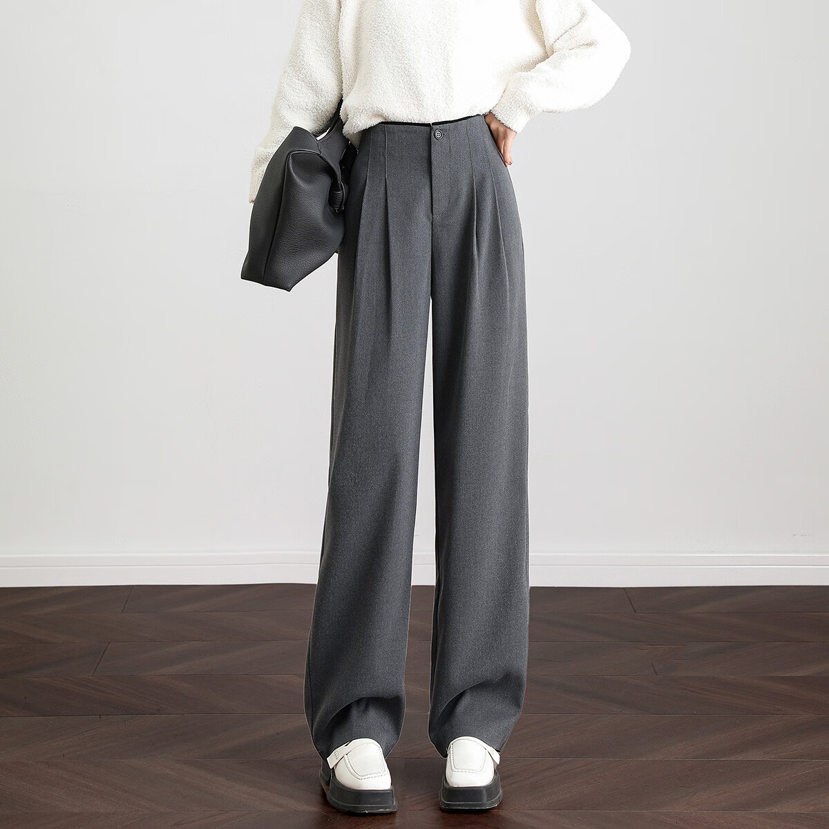 DME Winter Design Commuting High Waist Color Block Long Pants Double Folded Brus...