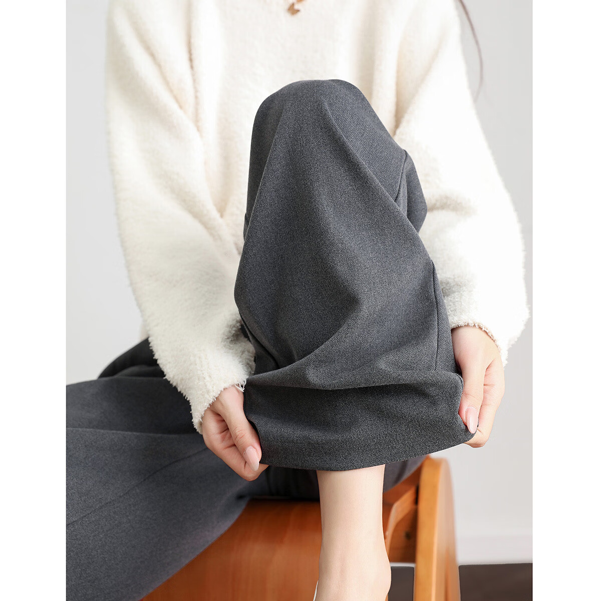 DME Winter Design Commuting High Waist Color Block Long Pants Double Folded Brus...