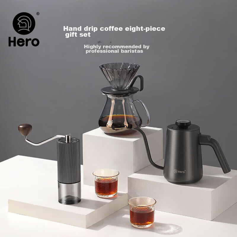 Hero Professional Pour-Over Coffee Maker Set with Coffee Pot, Grinder, Coffee Cu...