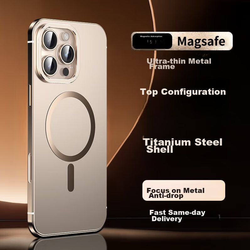 IM-CHEN Titanium Steel Frame Original Color Apple 16 Pro Max Phone Case MagSafe...