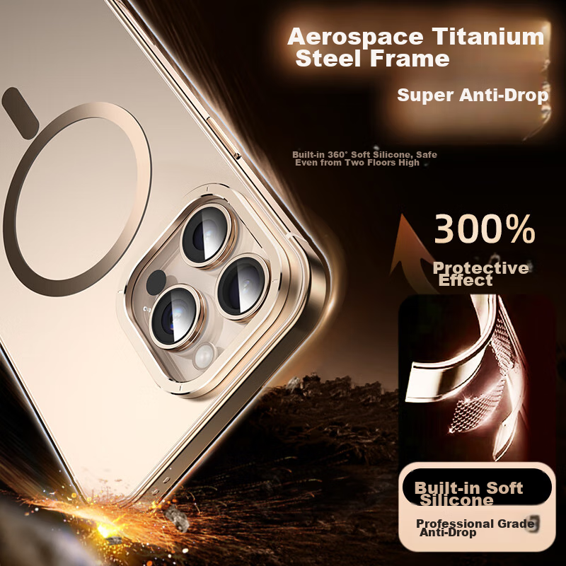 IM-CHEN Titanium Steel Frame Original Color Apple 16 Pro Max Phone Case MagSafe...