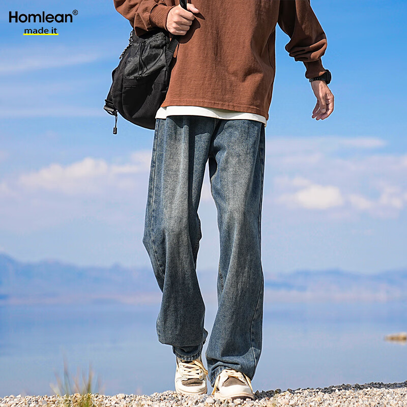 Homlean Street Retro Jeans for Men, Winter Season, Niche Trendy American-Style V...