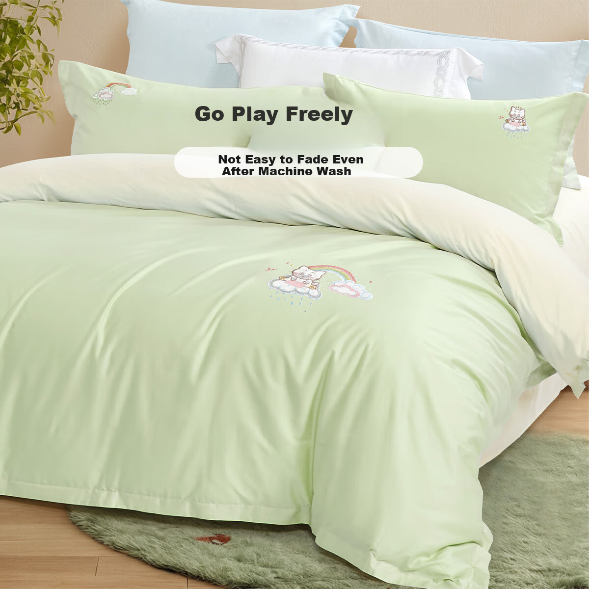 FUANNA Children's A-Class Pure Cotton Four-Piece Set Cartoon Embroidery Full Cot...