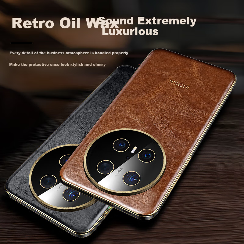 IM-CHEN Retro Oil Wax Genuine Leather Phone Case for Huawei Mate 70, Mate 70 Pro...
