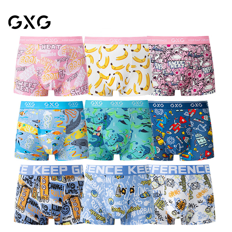 GXG Men's Single Blue Printed Cartoon Underwear Boxer Briefs, 2024 Spring/summer...