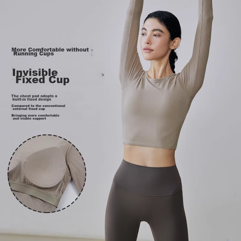 GIGT Women's Long Sleeve Yoga Top with Chest Pad for Autumn and Winter Pilates,...