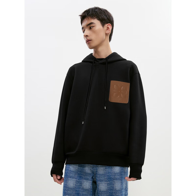 GXG Men's Clothing, 2024 Multi-Color Leather Pocket Hoodie, Black, 180/XL