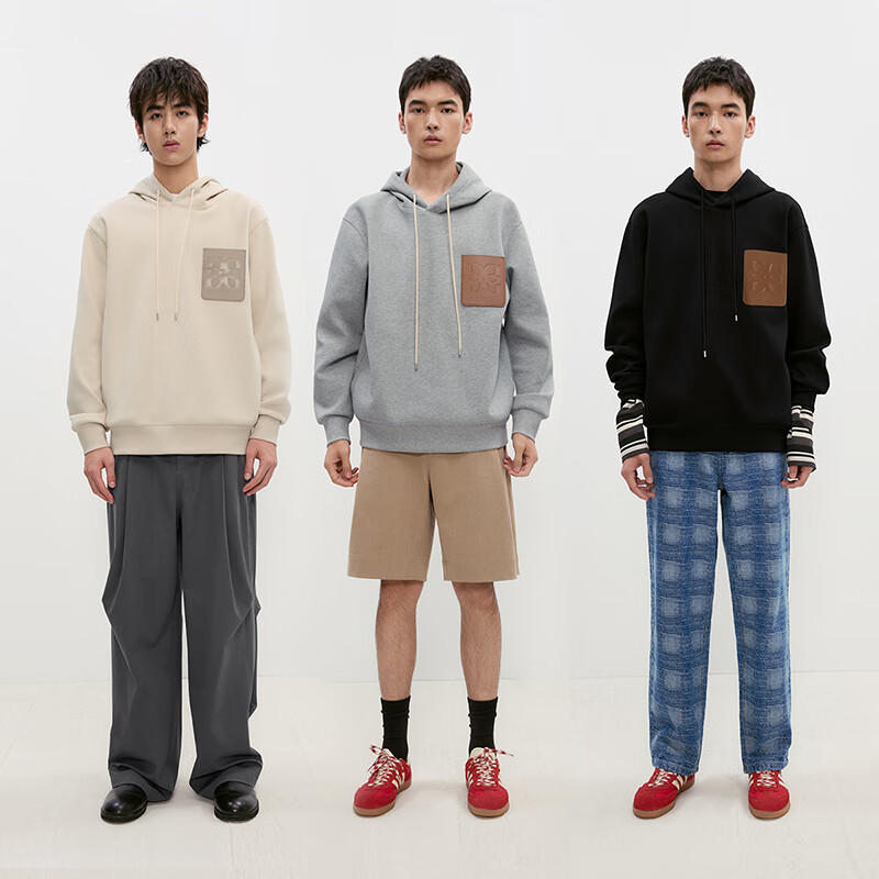 GXG Men's Clothing, 2024 Multi-Color Leather Pocket Hoodie, Black, 180/XL