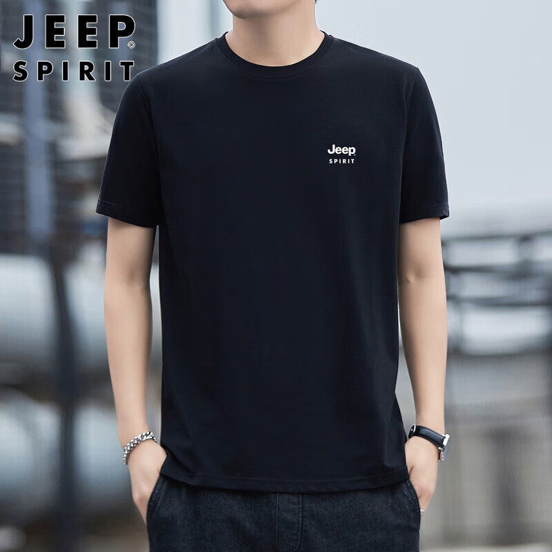 JEEP SPIRIT Men's Short Sleeve T-shirt Summer Cotton Men's Round Neck Casual Top...