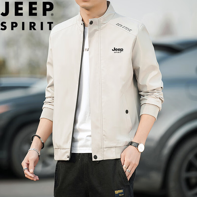 JEEP SPIRIT Men's Spring and Autumn Jacket Stand Collar Outdoor Business Casual...