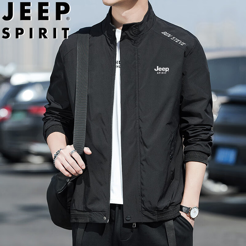 JEEP SPIRIT Men's Spring and Autumn Jacket Stand Collar Outdoor Business Casual...
