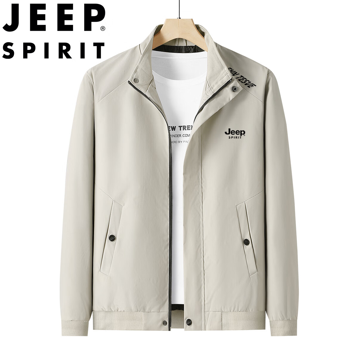 JEEP SPIRIT Men's Spring and Autumn Jacket Stand Collar Outdoor Business Casual...
