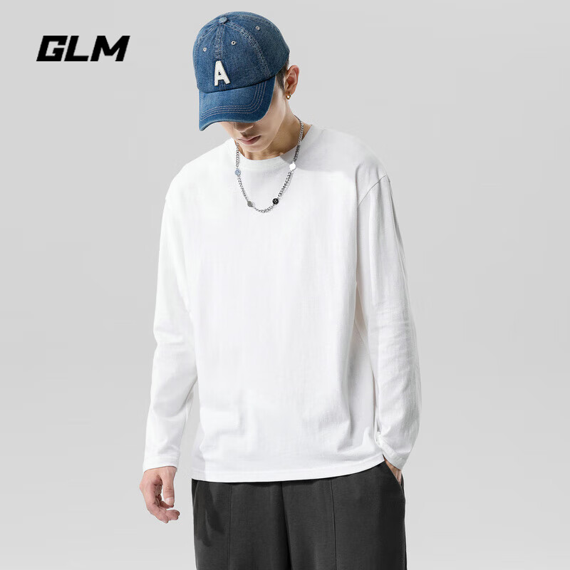 GLM Pure Cotton Long-Sleeve T-Shirt for Men, Spring And Autumn Style, Solid Colo...