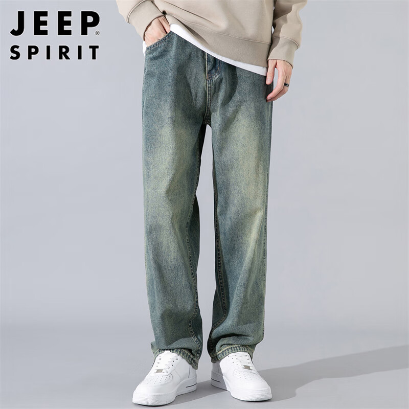 JEEP SPIRIT Men's Loose-Fit Jeans, Autumn Korean Style Wide-Leg Casual Pants, An...