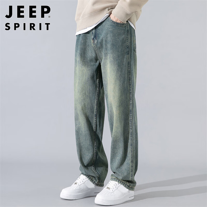 JEEP SPIRIT Men's Loose-Fit Jeans, Autumn Korean Style Wide-Leg Casual Pants, An...