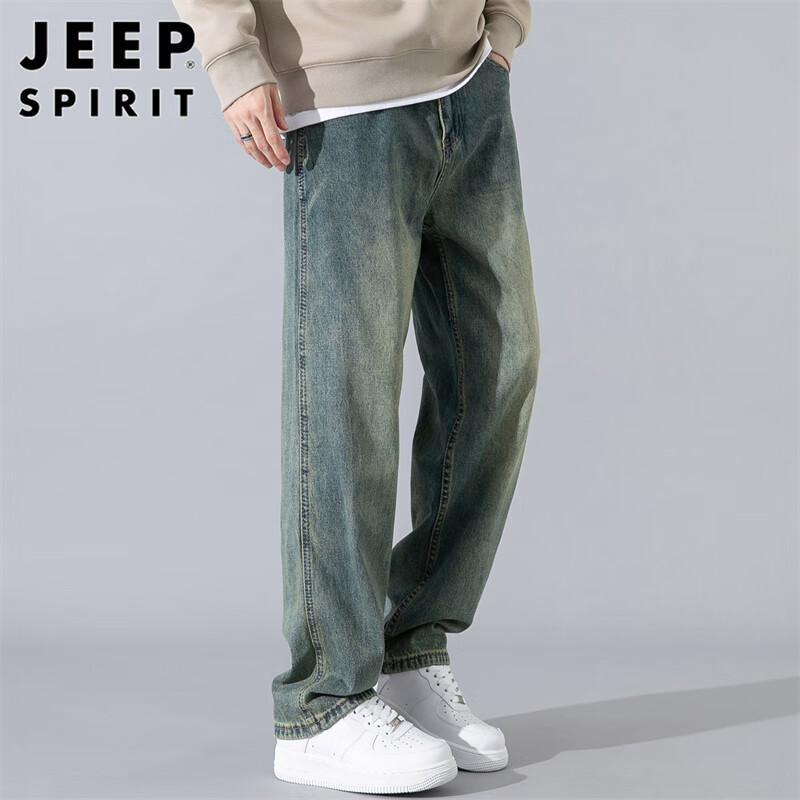 JEEP SPIRIT Men's Loose-Fit Jeans, Autumn Korean Style Wide-Leg Casual Pants, An...