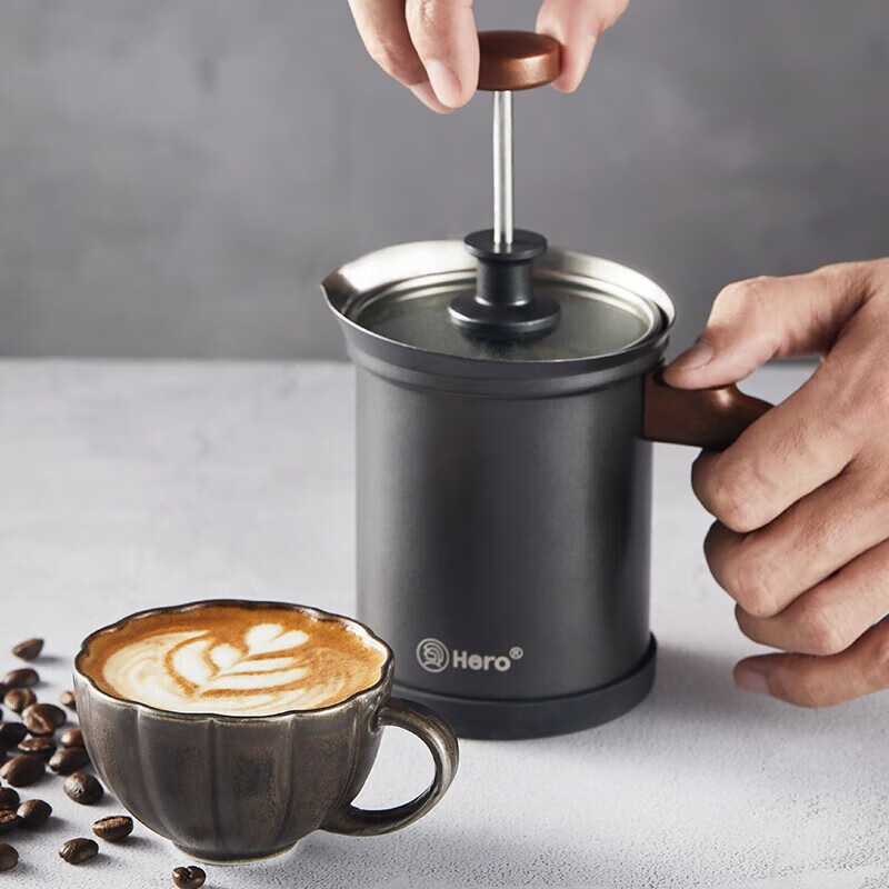 Hero Milk Frother, Teflon Stainless Steel Double-Layer Manual Milk Frother, Coff...