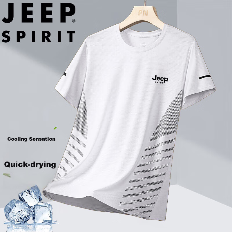 JEEP SPIRIT Men's Short-Sleeve T-Shirt, Summer Half-Sleeve, Ice Silk, Outdoor Ca...