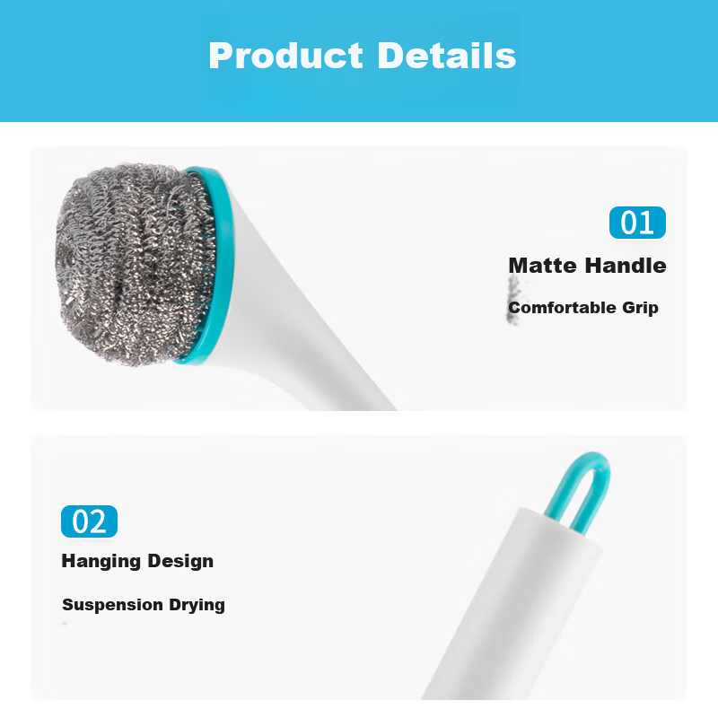 Camellia, Cleaning Steel Wool Pot Brush, Long Handle Pot Scrubber, Replaceable H...