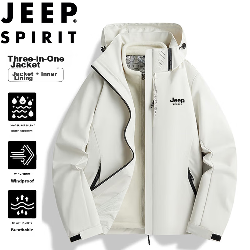 JEEP SPIRIT Men's Windbreaker Jacket for Spring And Autumn, Thickened Three-In S...