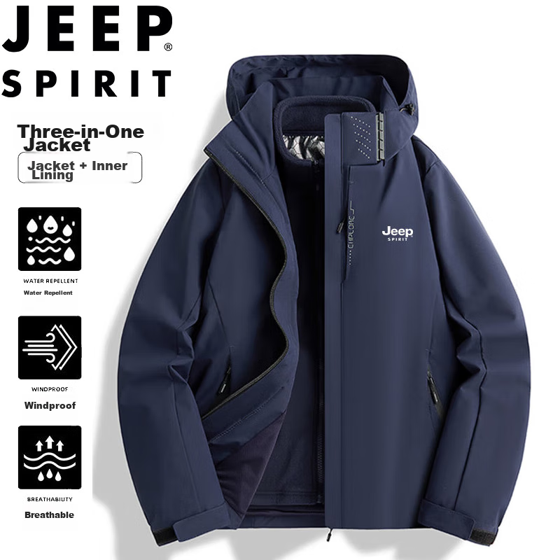 JEEP SPIRIT Men's Windbreaker Jacket for Spring And Autumn, Thickened Three-In S...