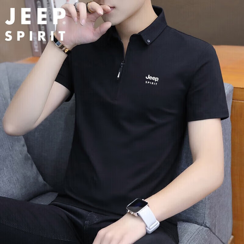 JEEP SPIRIT Men's Short Sleeve T-shirt Summer Korean Style Solid Color POLO Coll...