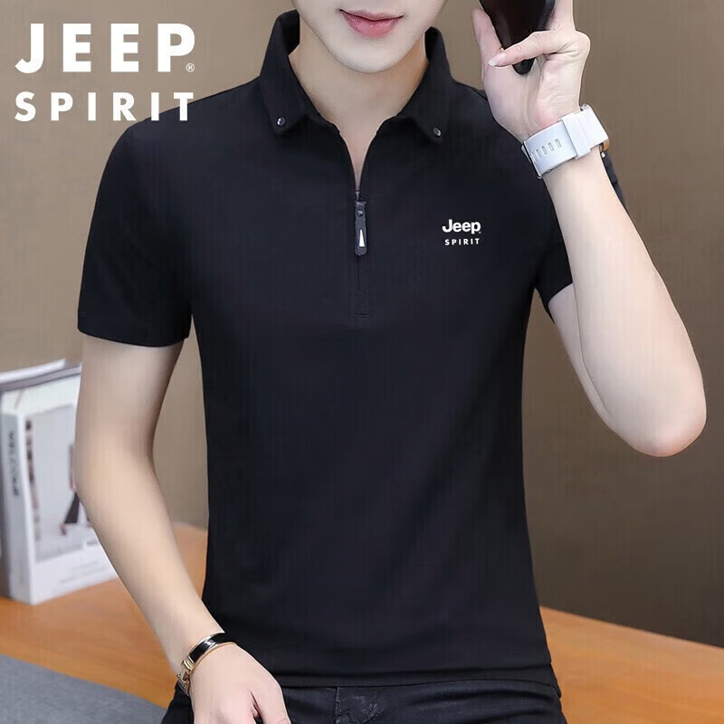JEEP SPIRIT Men's Short Sleeve T-shirt Summer Korean Style Solid Color POLO Coll...