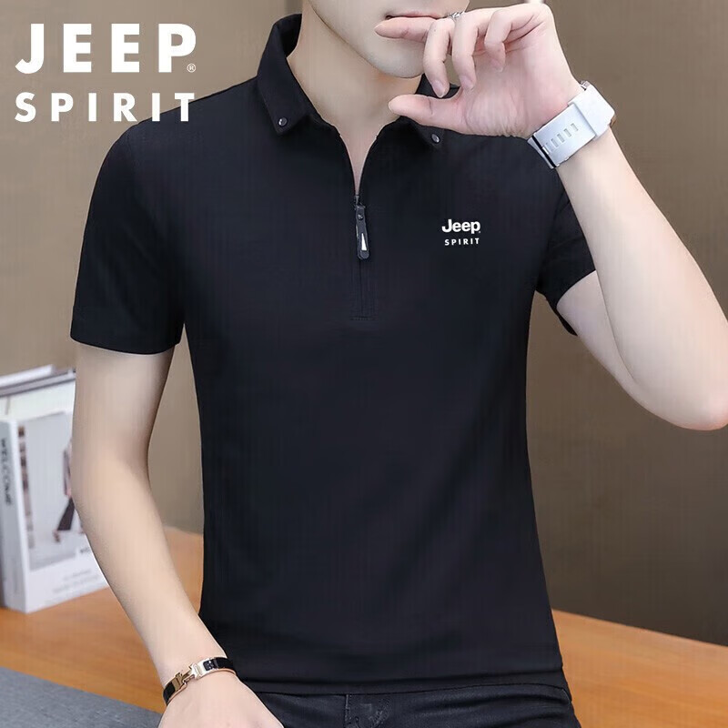 JEEP SPIRIT Men's Short Sleeve T-shirt Summer Korean Style Solid Color POLO Coll...