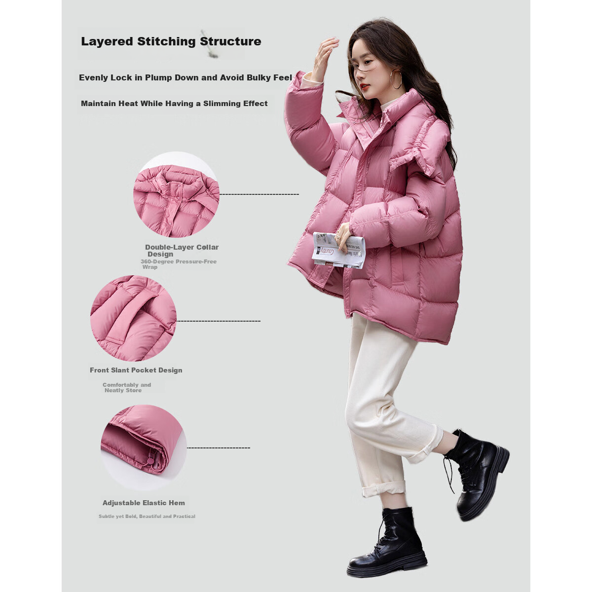 Demana Winter Warm 90% Duck Down Puffer Jacket with Drawstring, Short Women's do...