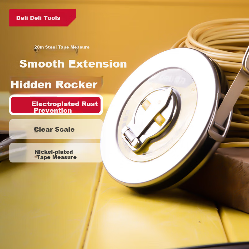 Deli 20m Steel Tape Measure Reel Long Steel Tape Measure Large Range Engineering...