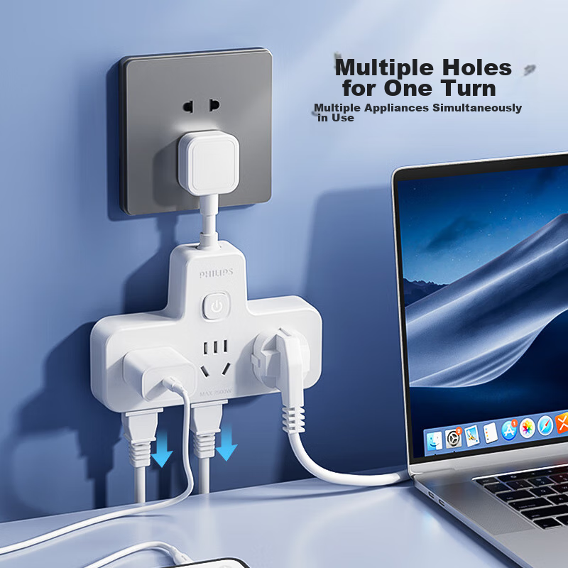 Philips Socket Converter, Wall Socket Extension Flexible Diamond-Shaped Power Co...