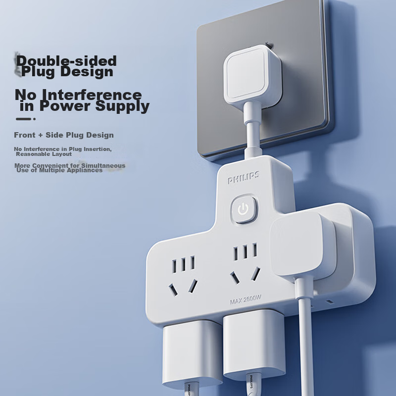 Philips Socket Converter, Wall Socket Extension Flexible Diamond-Shaped Power Co...