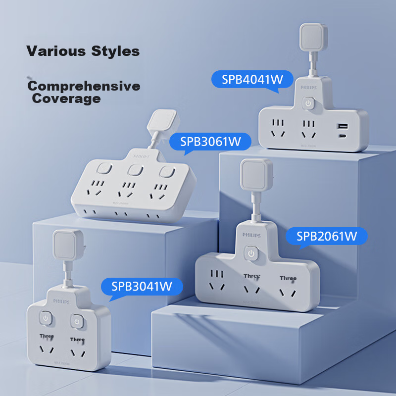 Philips Socket Converter, Wall Socket Extension Flexible Diamond-Shaped Power Co...