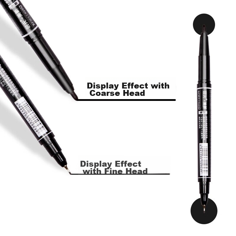M&G Stationery, Black Dual-Tip Marker Pen, Waterproof Marker, Oil-Based Pen, Chi...