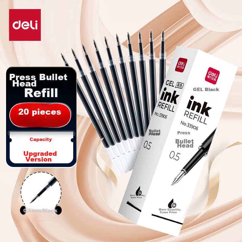 Deli 0.5mm Retractable Gel Pen Refills, Large Capacity Long-Lasting Extended Cap...
