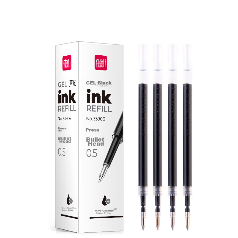 Deli 0.5mm Retractable Gel Pen Refills, Large Capacity Long-Lasting Extended Cap...