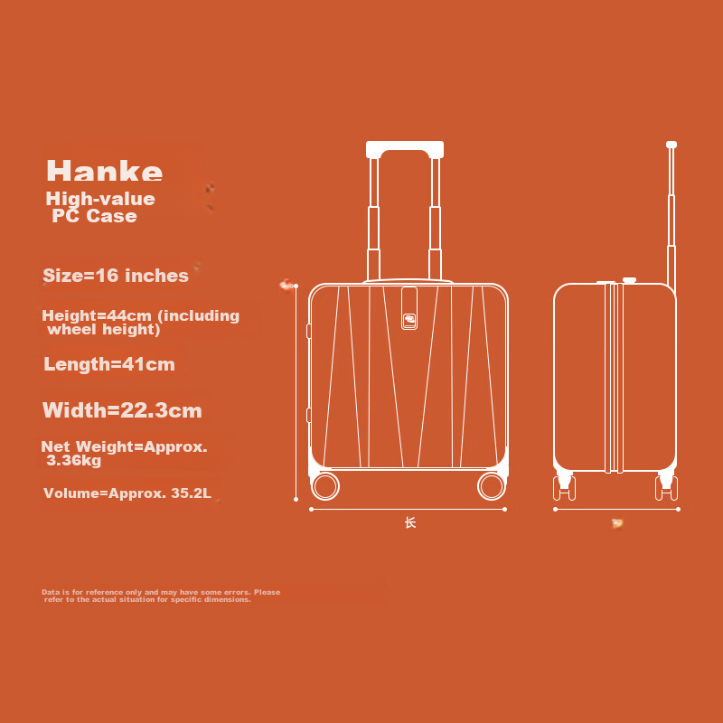Hanke Luggage Suitcase for Men And Women, Carry-On Travel Case, 16-Inch Ivory Wh...