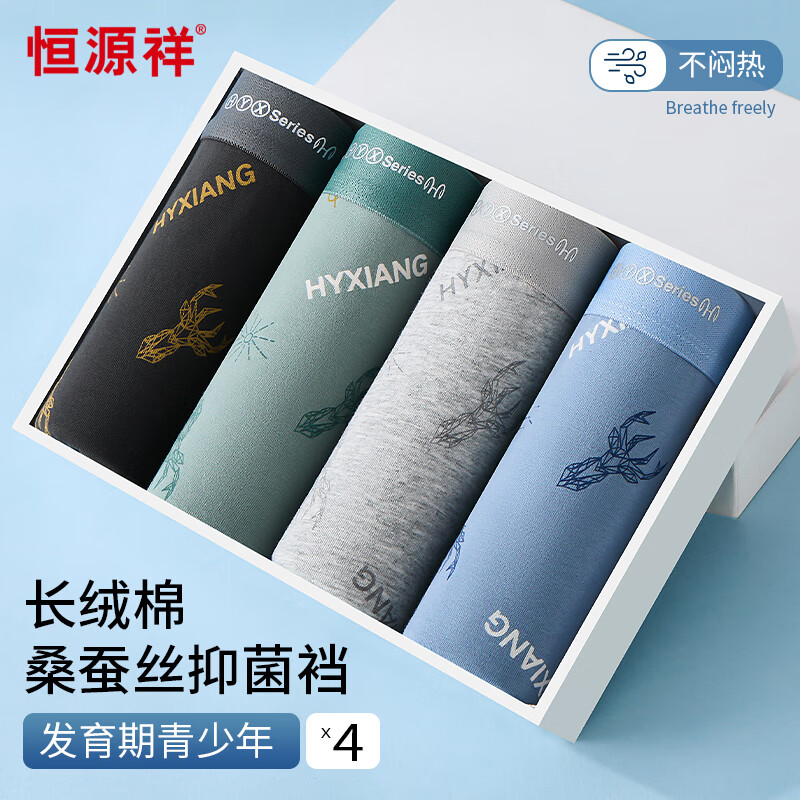 Hengyuanxiang Teenage Boys' Cotton Boxer Briefs with Printed Waistband, Pack of...