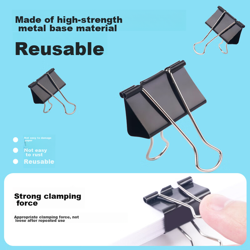 Chenguang (M&G) Stationery, 50mm, 12 Pieces/box, Black Binder Clips, Large Metal...