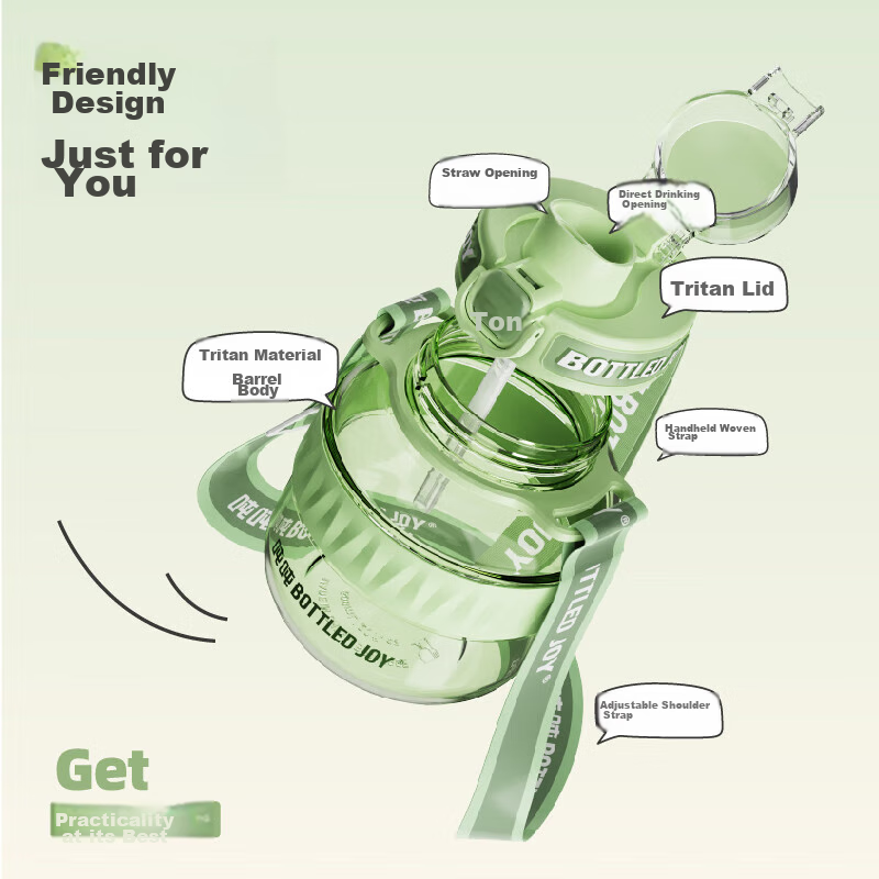 BOTTLED JOY, Tuntun Bucket Sports Water Bottle, Fitness Water Cup, Plastic Cup,...