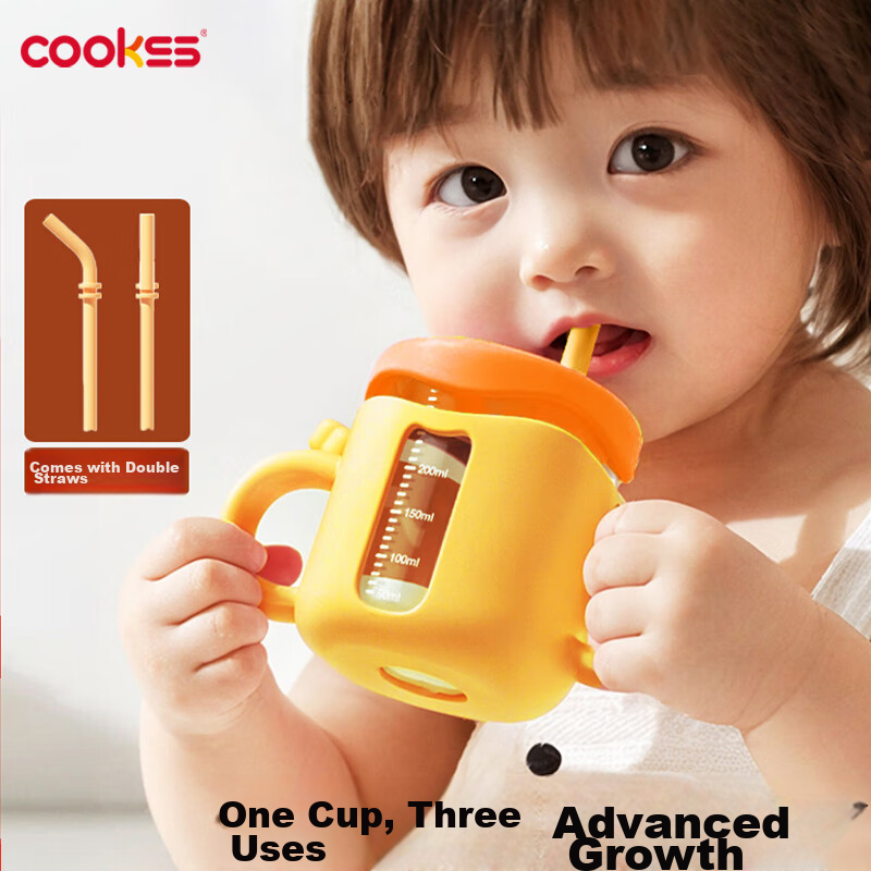 COOKSS Children's Milk Cup with Scale, Shatterproof Straw Cup for 1-3 Year Old B...
