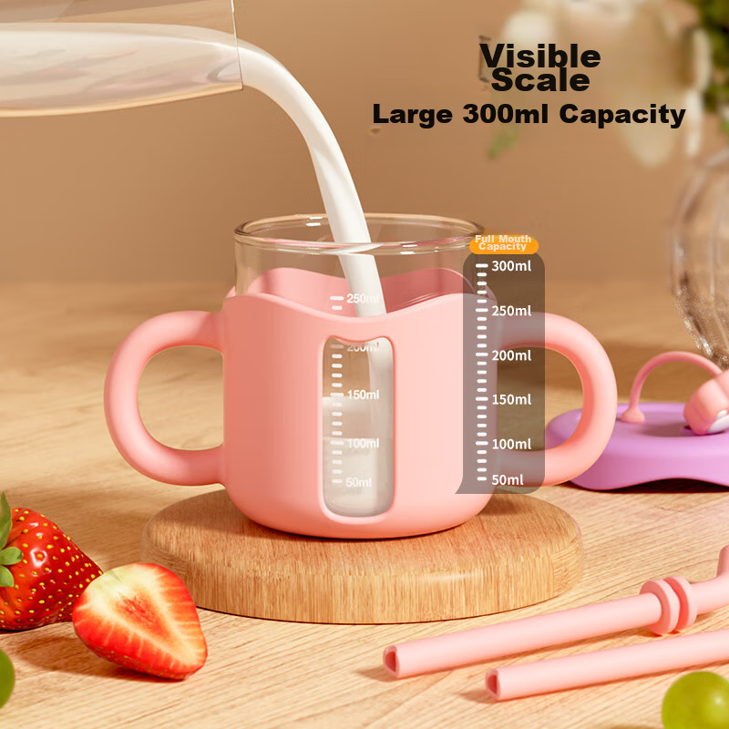 COOKSS Children's Milk Cup with Scale, Shatterproof Straw Cup for 1-3 Year Old B...