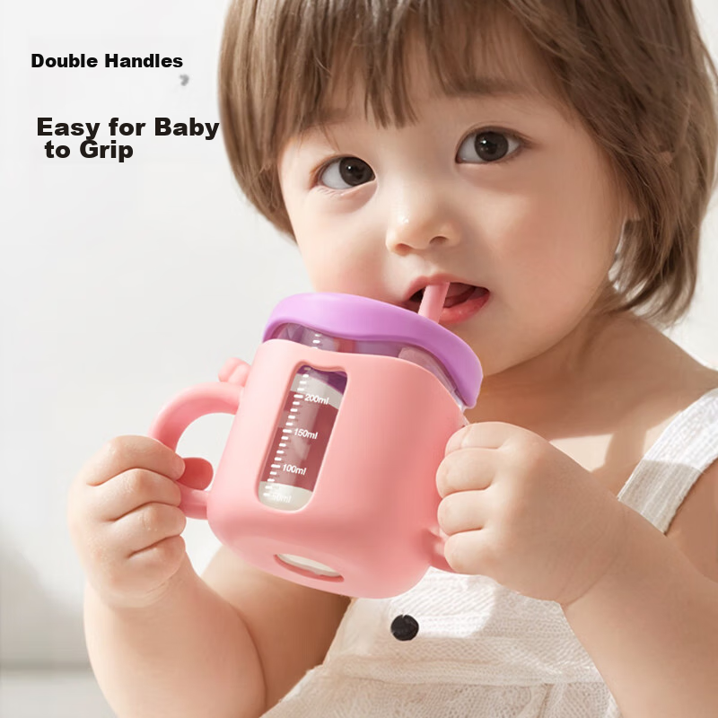 COOKSS Children's Milk Cup with Scale, Shatterproof Straw Cup for 1-3 Year Old B...