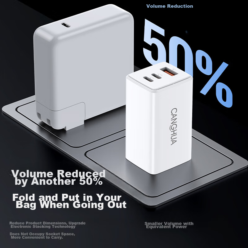 CangHua 65W GaN Charger Set with 2-Meter Cable, Dual-Port Type-C + USB Multi-Por...