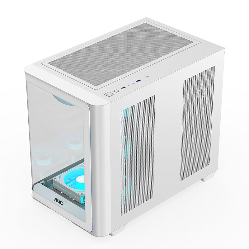 AOC CG455 White ATX Desktop Computer Case with Seaside Room Design, Integrated C...